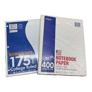 set of 2 Mead College Ruled Notebook Paper Bundle 400 & 175 Sheets Pack READ